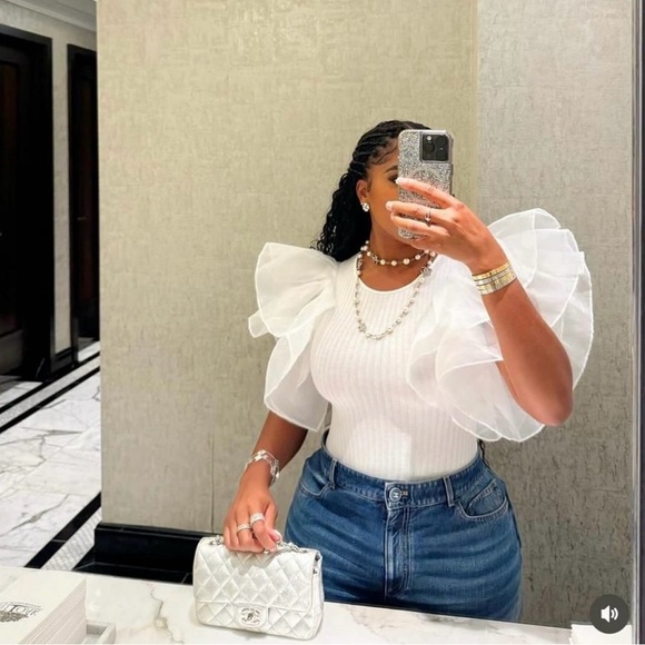 Zara tulle ruffled white ribbed bodysuit sleeveless top - Picture 2 of 11